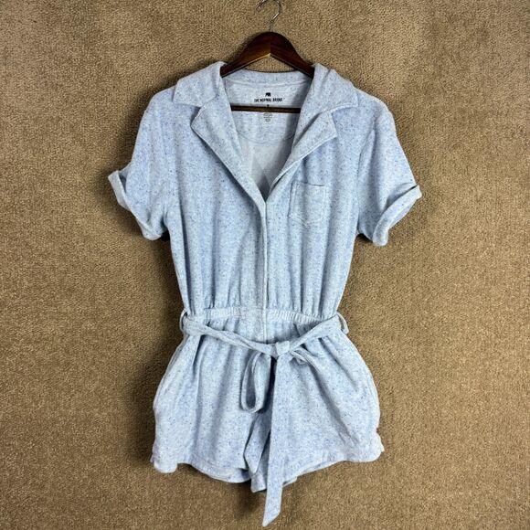 The Normal Brand Romper Womens Medium M Sky Blue Towel Terry Short Sleeve Belted - Picture 2 of 11